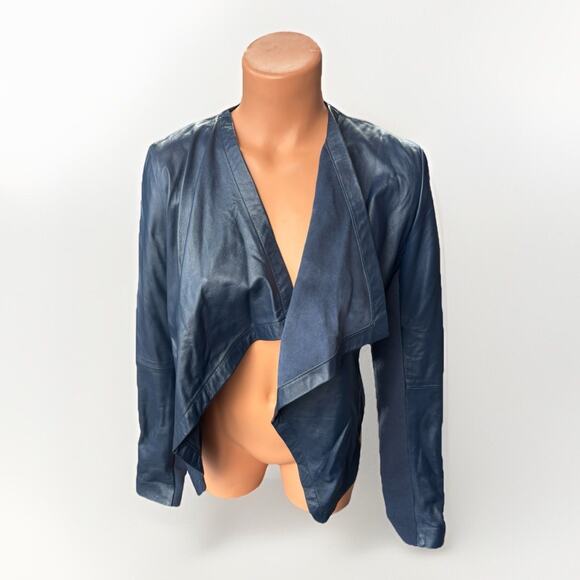 Cynthia Rowley Navy Blue Leather Open Draped Jacket Size S Lightweight - Picture 1 of 6